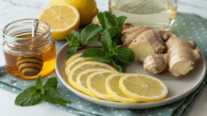 Lemon and ginger ingredients prepared for detox drink