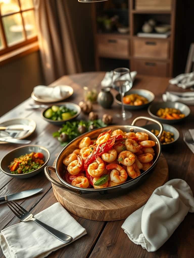 A perfectly plated Quick Shrimp Stir-fry, garnished with green onions and sesame seeds